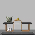 Cozy Entryway Corner With Bench Green Checkered Pillow Orange Juice White Shoes And Gray Rug