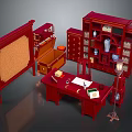 Traditional Red Entryway Cabinet And Side Cabinet Design With Storage Shelves And Drawers