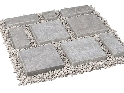 Neatly Arranged Gray Square Outdoor Floor Tiles With Small Stones Border 3d model