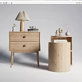 Modern Bedside Table Log Bedside Table Solid Wood Bedside Table Drawer Type 3d model