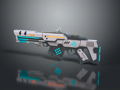 Futuristic Sci Fi Weapon With Blue Orange Illuminated Accents And Angular Design Details 3d model