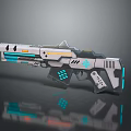 Futuristic Sci Fi Weapon With Blue Orange Illuminated Accents And Angular Design Details