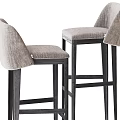 Modern Minimalist Bar Stools With Grey Fabric Upholstery Curved Backrest And Black Metal Legs
