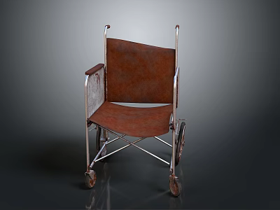 Old Vintage Wheelchair with Metal Frame and Brown Seat as Living Supplies 3d model
