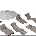 Outdoor Lounge Chairs With White Umbrella Wooden Frame And Woven Cushioned Seats