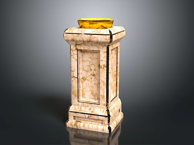 Elegant Veined Marble Pillar With Yellow Bowl On Top Decorative Design 3d model