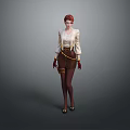 Detailed Game And Movie Character With Red Hair White Blouse Brown Skirt And Red Gloves
