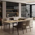 Modern Light Luxury Dining Table With Elegant Upholstered Chairs In Bright Stylish Open Kitchen Space