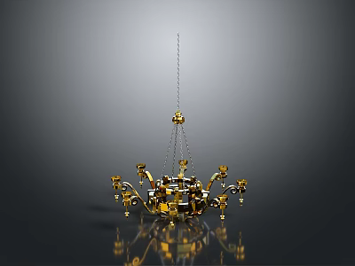 Elegant Golden Chandelier With Crystal Accents Hanging In Modern Interior 3d model