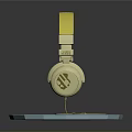 Yellow Headband Headphones With White Earpads On Blue Circular Base Gray Background