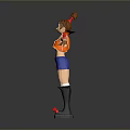 Game Movie Character Wearing Orange Crop Top Blue Shorts Goggles And Red Decorated Roller Skates