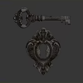 Vintage Metal Skeleton Key With Ornate Keyhole Cover And Antique Design Details