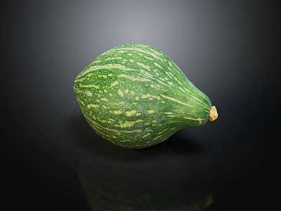 Single Fresh Green Striped Round Vegetable with Shiny Surface on Black Background 3d model