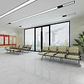 Modern Clean Spacious Service Hall Interior With Counter Computers And Chairs 3d model
