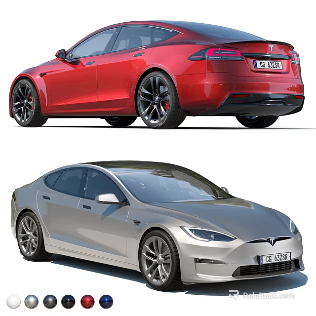 Red And Silver Sedan Cars With Sleek Exterior Design And Alloy Wheels 3d model 