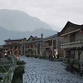 Traditional Chinese Detached Villa With Mountain View Stone Path And Lanterns