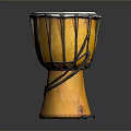 Handcrafted Yellow Household Decorative Drum With White Drumhead Black Ropes And Wooden Base