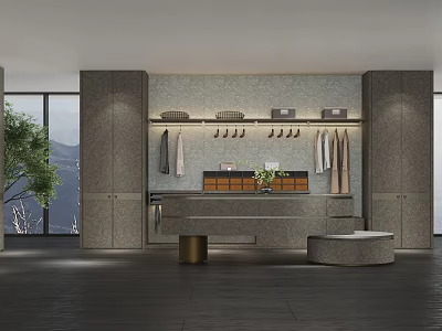 Modern Walk In Closet Interior With Custom Cabinets Hanging Racks And Stone Countertop 3d model