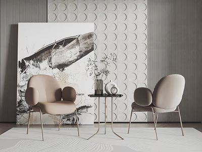 Beige Leisure Sofa Set with Metal Legs and Small Round Table with Vase and Plants 3d model