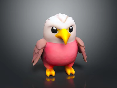 Cute 3D Bird Character With White Head Black Eyes Yellow Beak Claws And Pink Body 3d model