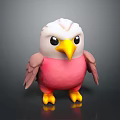 Cute 3D Bird Character With White Head Black Eyes Yellow Beak Claws And Pink Body