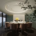 Luxurious Private Dining Box Interior With Round Table Elegant Chairs And Green Plants