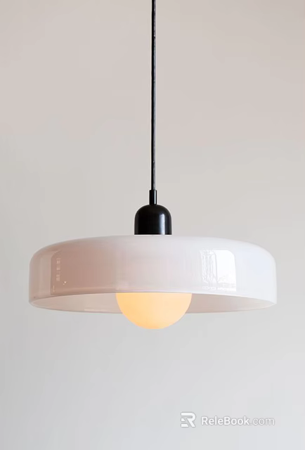 Modern White and Black Pendant Light with Yellow Bulb and Minimalist Design 3d model 