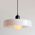 Modern White and Black Pendant Light with Yellow Bulb and Minimalist Design