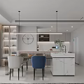 Modern Living Dining Room Interior With White Sofa Blue Chairs And City View Window