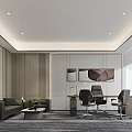 Modern Office Interior Design With Sofa Coffee Table Desk Chairs And Large Windows 3d model