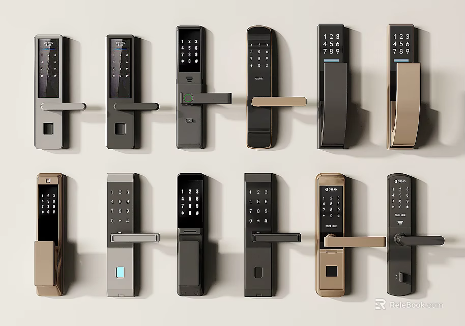 Smart Door Handles With Various Modern Designs And Digital Security Features 3d model 