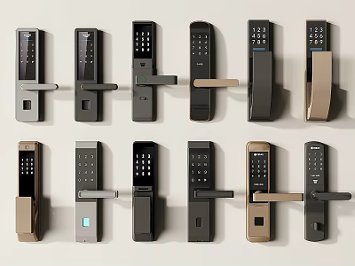 Smart Door Handles With Various Modern Designs And Digital Security Features 3d model