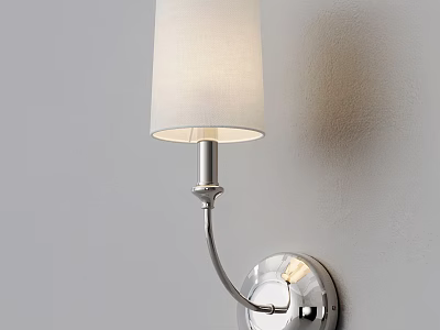 Modern Wall Lamp With Fabric Shade And Chrome Finish Mounted On Light Gray Wall 3d model