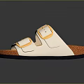 White Upper Double Strap Slippers With Golden Buckles And Orange Cork Sole For Daily Use