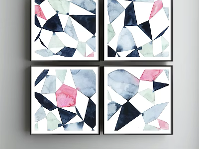 Four Geometric Watercolor Paintings as Abstract Wall Art with Colorful Shapes 3d model