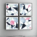 Four Geometric Watercolor Paintings as Abstract Wall Art with Colorful Shapes