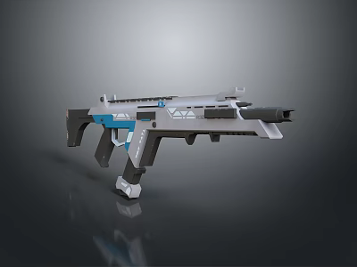 Futuristic Sci Fi Gun With Gray And Blue Mechanical Structure And Sleek Design 3d model