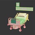 Hospital Bed Medical Equipment with Adjustable Features Control Panel Wheels and Green Mattress