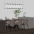 Modern Minimalist Interior With White Island Dining Table Chairs And Chandelier