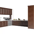 Modern Kitchen Interior With Dark Wooden Cabinets White Countertop And Decorative Items