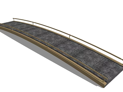 Arched Landscape Bridge With Gray Stone Deck And Golden Railings Modern Design 3d model