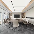 Modern Conference Room With Large Windows City View Long Meeting Table And Multiple Chairs