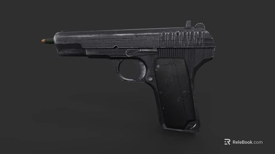 Black Tactical Pistol With Textured Body Magazine And Green Muzzle Tip 3d model 