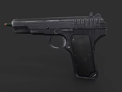Black Tactical Pistol With Textured Body Magazine And Green Muzzle Tip 3d model