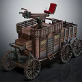 Vintage Wooden Carriage with Red Seat Grilled Windows and Wooden Wheels