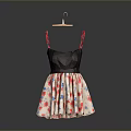 Stylish Women's Dress With Dark Top Red Straps And Light Floral Skirt