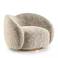 Beige Plush Single Sofa with Curved Armrests and Golden Round Base Design