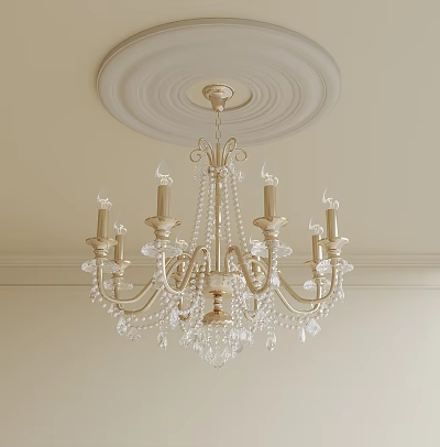 Classic Crystal Chandelier With Candle Style Arms And Ceiling Medallion Design 3d model