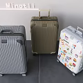 Minotli Hard Shell Luggage Set With Gray Brown And Sticker Decorated White Suitcases