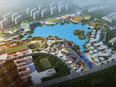 Aerial Planning for Urban Development with Lakes Green Spaces and Mixed Use Areas 3d model